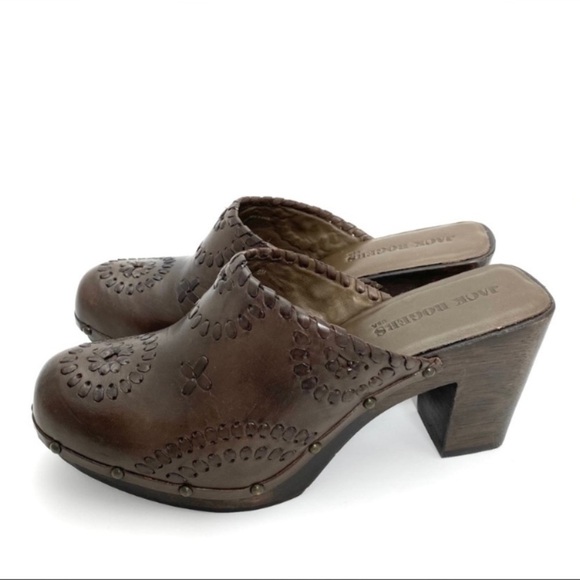 JACK Rogers Ali Clogs Wood Chunky Heel Platform Leather Mule Sandal in Brown - Picture 6 of 12